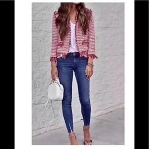 NWT Zara Basic Collection Red Tweed Blazer in XL